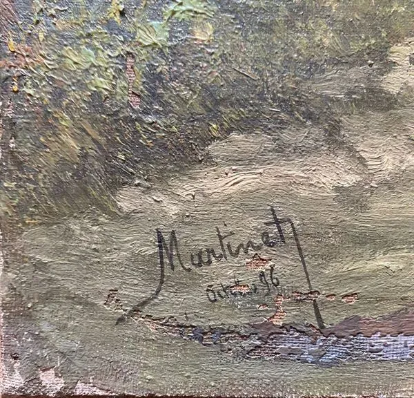 Illustration numéro 2 du produit Tableau ''Baysage animé au pêcheur'' HST signée Martinet XIX°