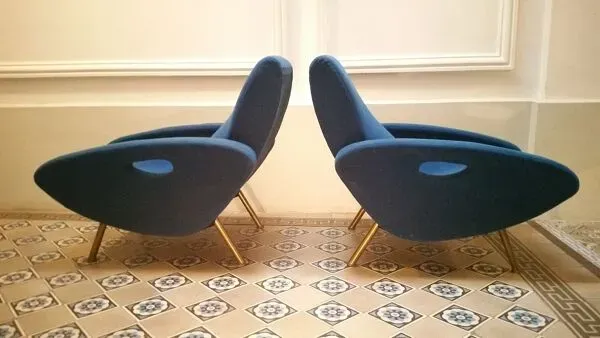 Illustration numéro 2 du produit 1/2  Rares Fauteuils club lounge chair 1955 de Francois Letourneur pour Maurice Mourra