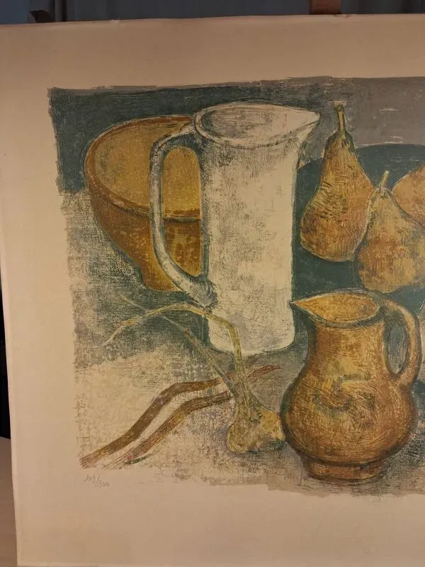 Illustration numéro 2 du produit Lithographie en couleur d’André Minaux (1923-1986), nature morte, fruits