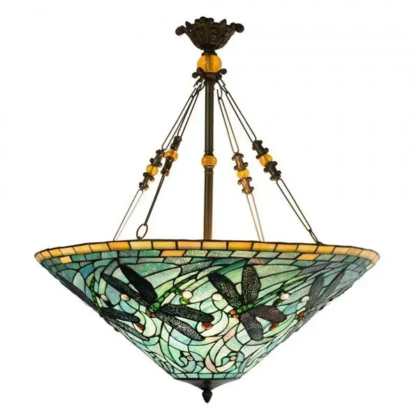Illustration numéro 2 du produit Lampe à suspension Tiffany Libelle verte