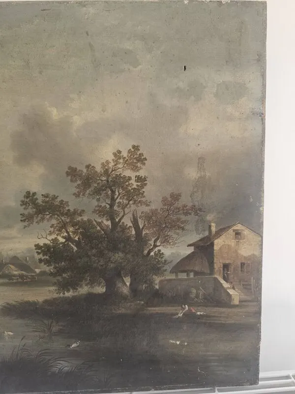 Illustration numéro 2 du produit Tableau Huile sur Toile Paysage de campagne école XIX - Signé C. Rougeot 18