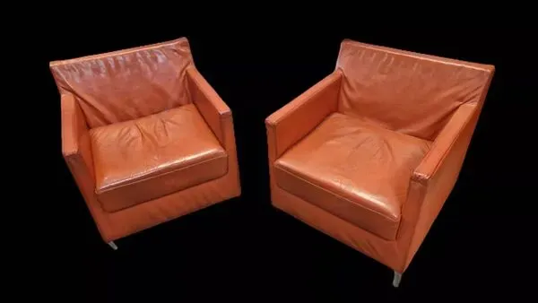 Illustration numéro 2 du produit Paire de fauteuil club en cuir orange 1980