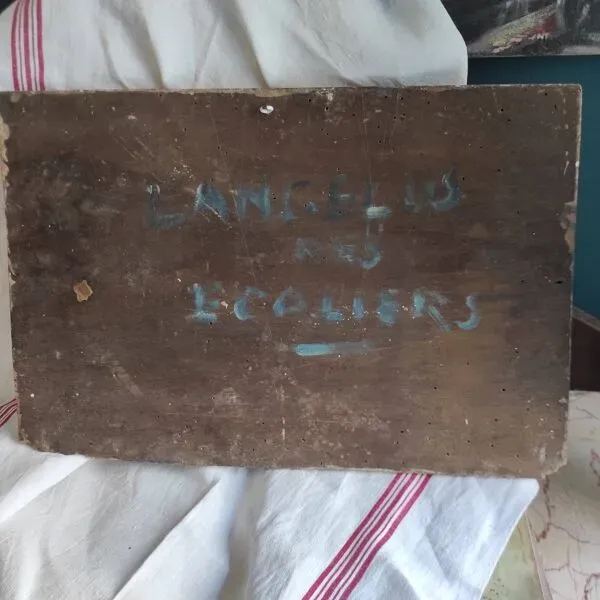 Illustration numéro 2 du produit Français peinture à l'huile vintage, L'Angelus des écoliers, signée D. Ladrens