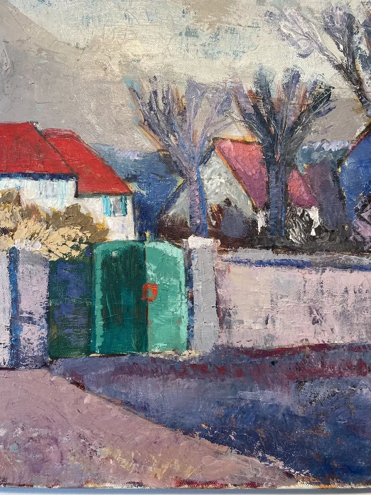 Illustration numéro 2 du produit Tableau ancien, paysage urbain, années 70