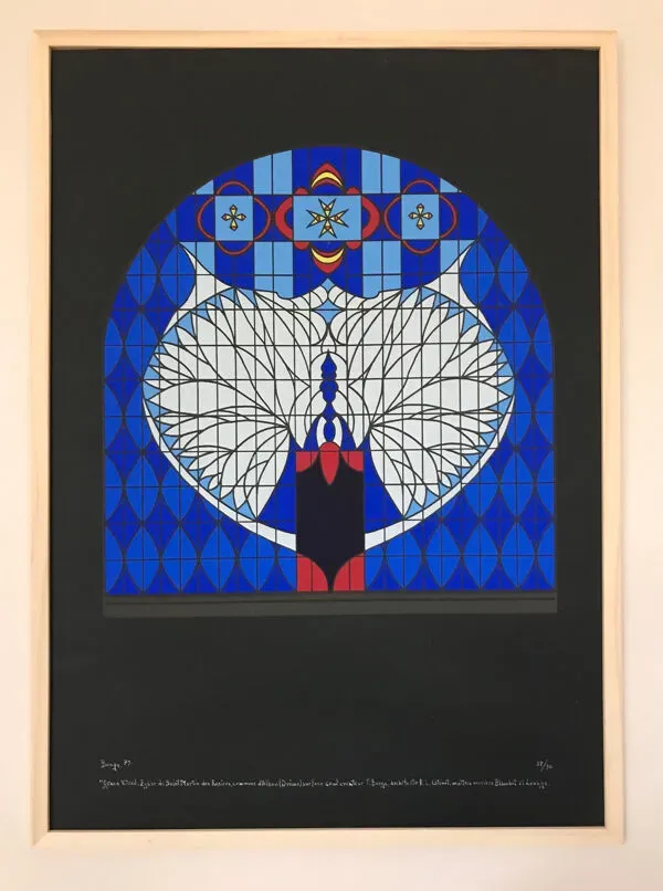 Illustration numéro 2 du produit Lithographie originale de franco borga.vitrail st-martin-des-rosiers