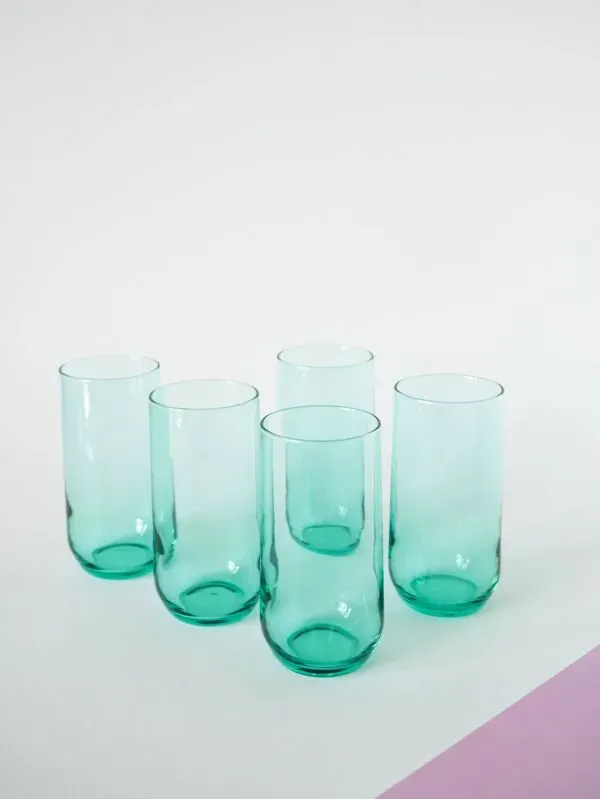 Illustration numéro 2 du produit Lot de 5 verres à eau Long Drink en verre vert, 1970