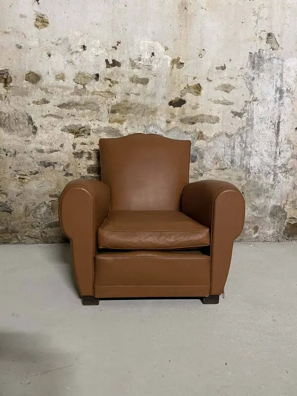 Illustration numéro 2 du produit Paire de fauteuils vintage style club en simili cuir camel