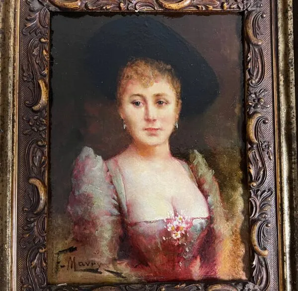 Illustration numéro 2 du produit Portrait de femme élégante, huile sur panneau - François Maury (1861–1