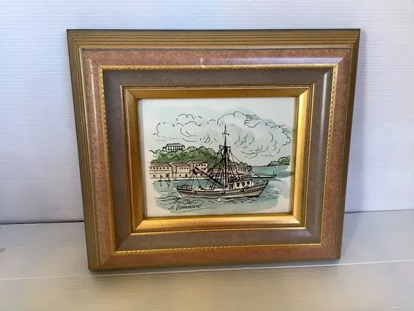 Illustration numéro 2 du produit Tableau aquarelle signée bateau marine