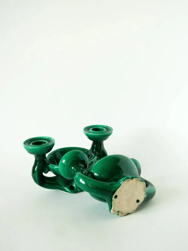 Illustration numéro 2 du produit Paire de bougeoirs en céramique avec vide-poche intégré, vert, 1960