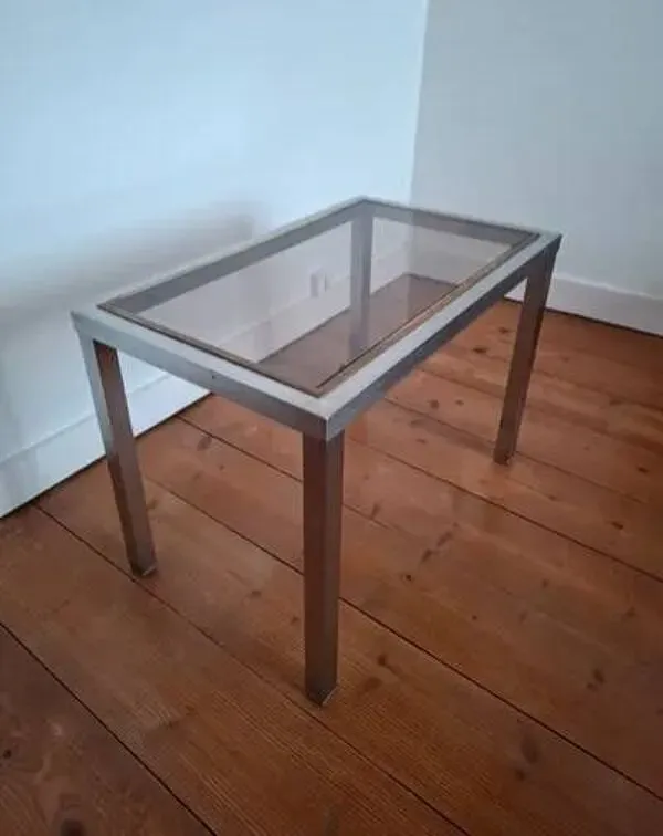 Illustration numéro 2 du produit Table Basse Hollywood Regency - Chrome & Laiton - Style Guy Lefèvre -