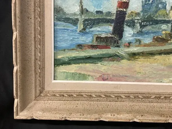 Illustration numéro 2 du produit Péniche parisienne à quai, huile sur toile marouflée