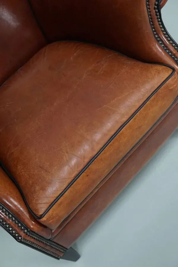 Illustration numéro 2 du produit Fauteuil club vintage hollandais en cuir couleur cognac