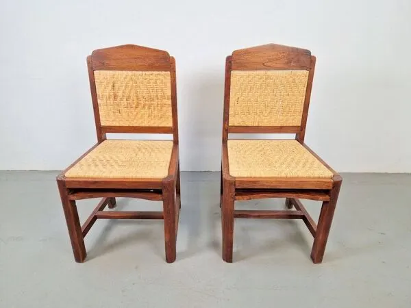 Illustration numéro 2 du produit Chaises en chêne et en osier tressé de l'École de La Haye Art Déco néerlandaise, années 1930, ensemble de 2