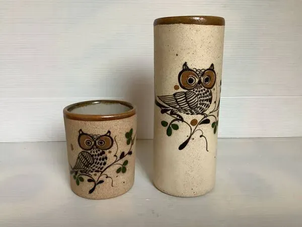 Illustration numéro 2 du produit Paire vases rouleaux hiboux chouettes Tonala Mexicain