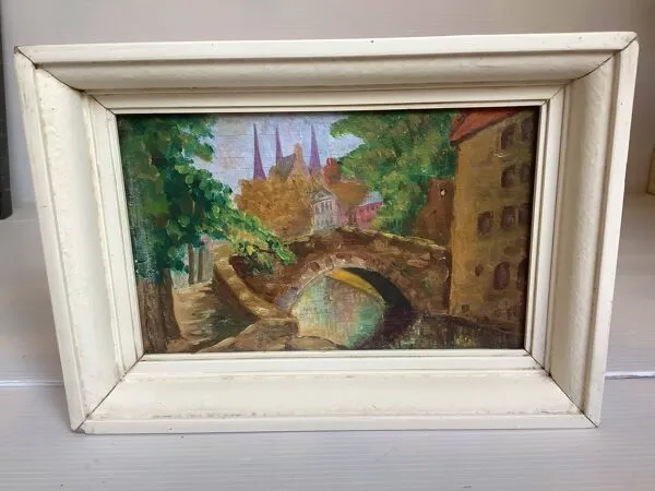 Illustration numéro 2 du produit Mini tableau de Bruges Belgique huile sur panneau de bois