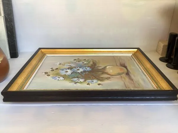 Illustration numéro 2 du produit Tableau bouquet de fleurs bleues huile sur toile signée