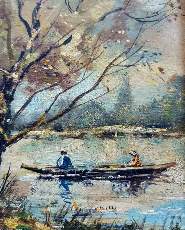 Illustration numéro 2 du produit Tableau ancien la promenade en barque Signé Duval