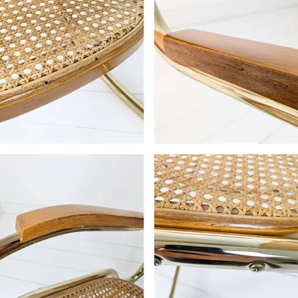 Illustration numéro 2 du produit Fauteuil à bascule Vintage Tube d'acier Tressage viennois Laiton Or Mid Century Rétro Design Salon H