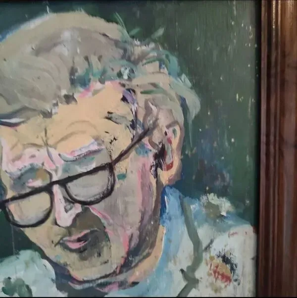 Illustration numéro 2 du produit Gouache sur carton encadrée ''Vieil homme aux lunettes '', V. Lod (XXeme)