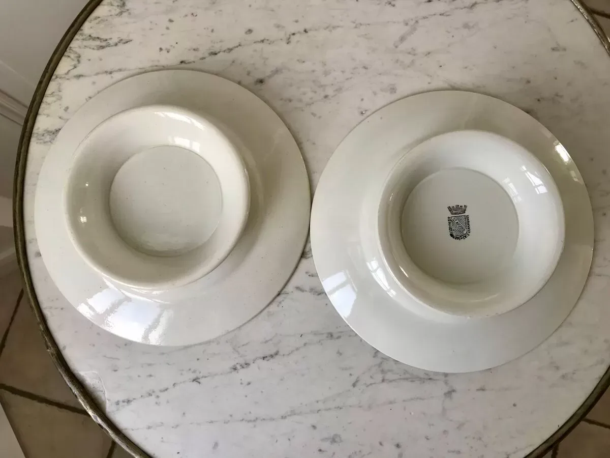 Illustration numéro 2 du produit Paire de compotiers bas terre de fer st amand vert début xxème