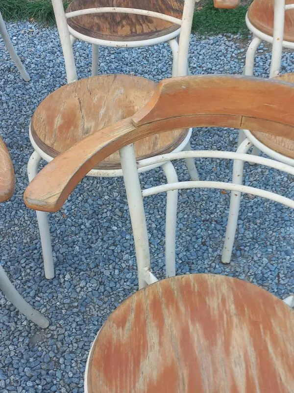 Illustration numéro 2 du produit Set de 8 fauteuils vintage bois et métal des années 50/70