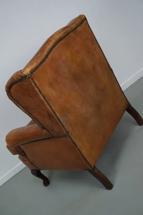 Illustration numéro 2 du produit Fauteuil club vintage hollandais en cuir couleur cognac, avec repose-pieds