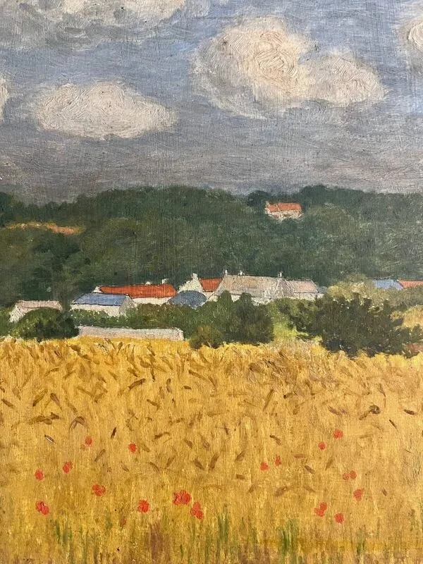 Illustration numéro 2 du produit Tableau HSP ''Paysage aux blés et coquelicots'' post impressionniste 1900