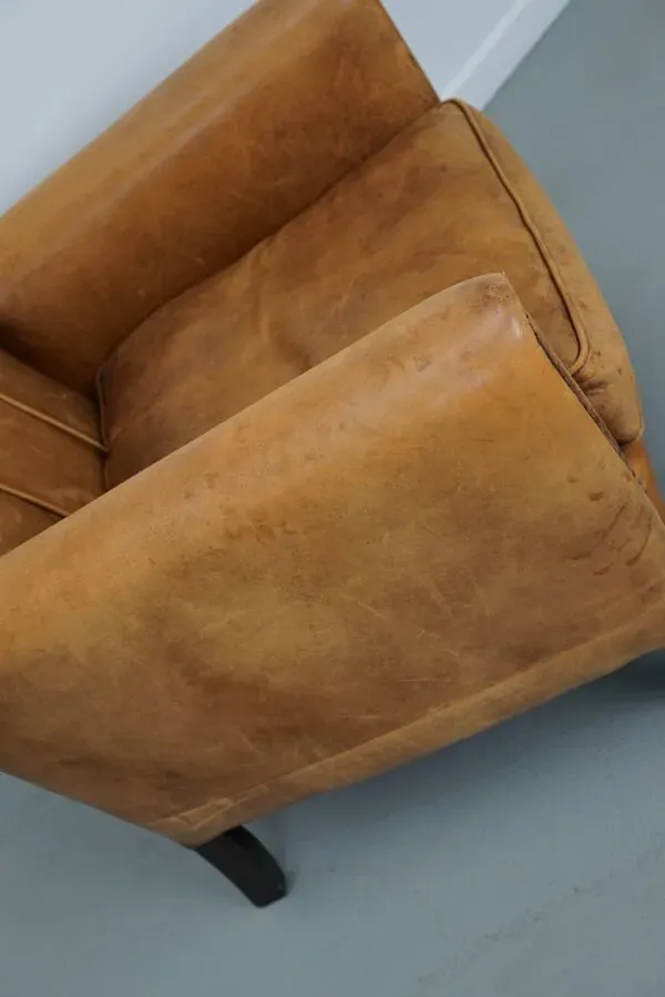 Illustration numéro 2 du produit Fauteuil club vintage hollandais en cuir couleur cognac