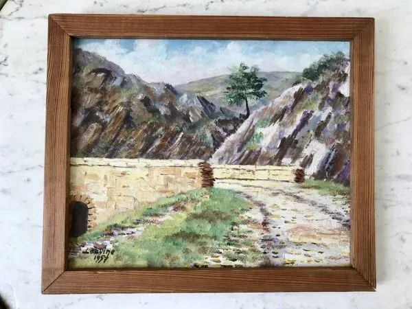 Illustration numéro 2 du produit Tableau huile sur bois paysage vallée de janon signé 1957