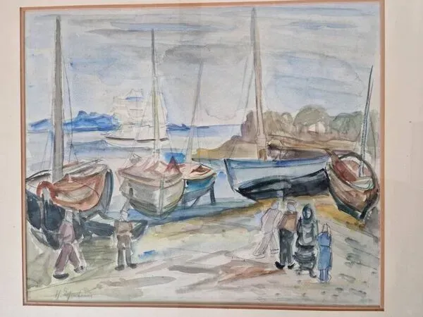 Illustration numéro 2 du produit Henri Epstein (1891-1944) - Aquarelle sur papier - Bord de plage - Signée