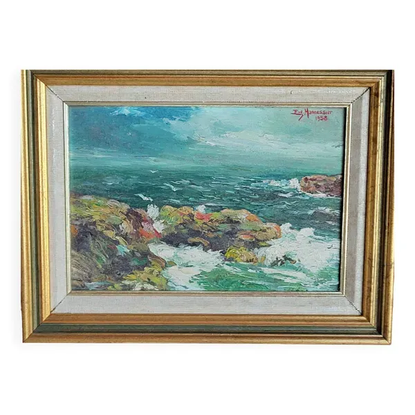 Illustration numéro 2 du produit Tableau signé Mannessier  1958 - paysage marin