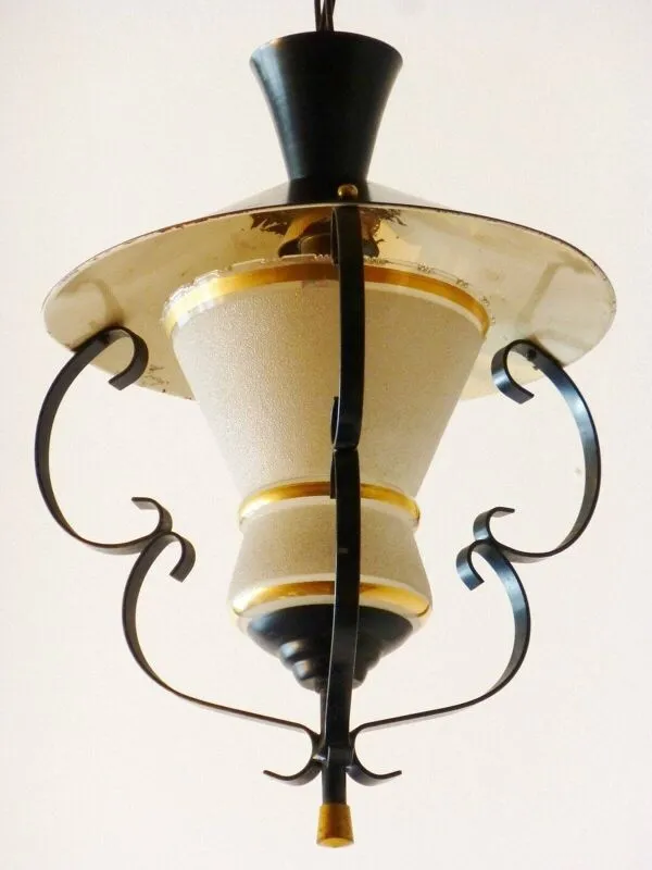 Illustration numéro 2 du produit Lanterne suspension verre granité vintage années 1950