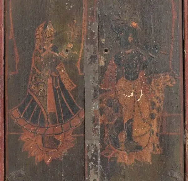 Illustration numéro 2 du produit Ancien volet peint de fenêtre indienne