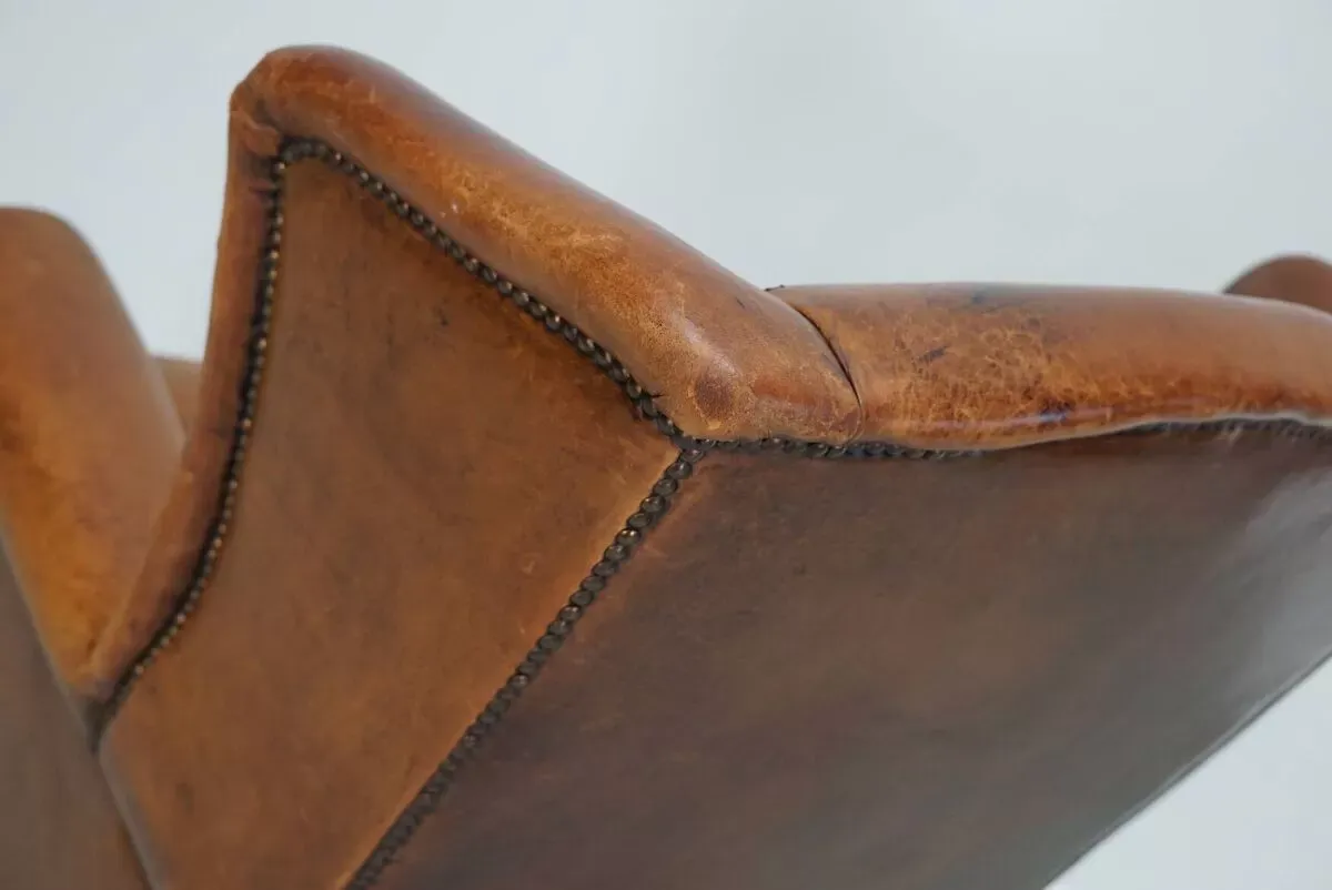 Illustration numéro 2 du produit Fauteuil club vintage en cuir couleur cognac, pays-bas fauteuil club vintage en cuir couleur cognac, pays-bas