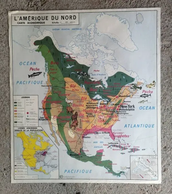 Illustration numéro 2 du produit Carte scolaire vintage mdi Amérique du Nord-Asie.