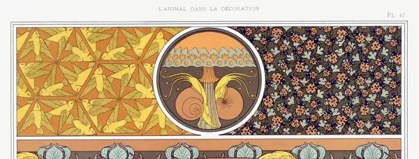 Illustration numéro 2 du produit Affiche “escargots et oiseaux”, d’après une lithographie art nouveau