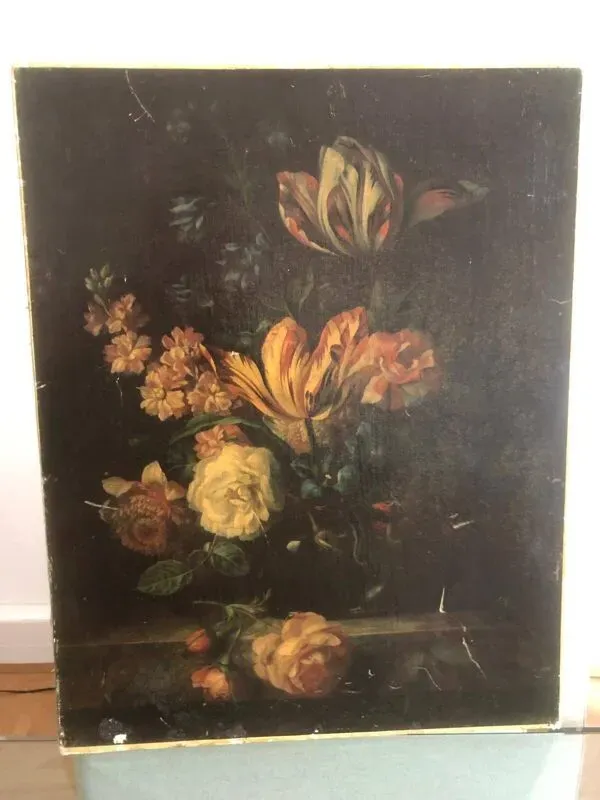 Illustration numéro 2 du produit Nature morte florale, huile sur toile ancienne