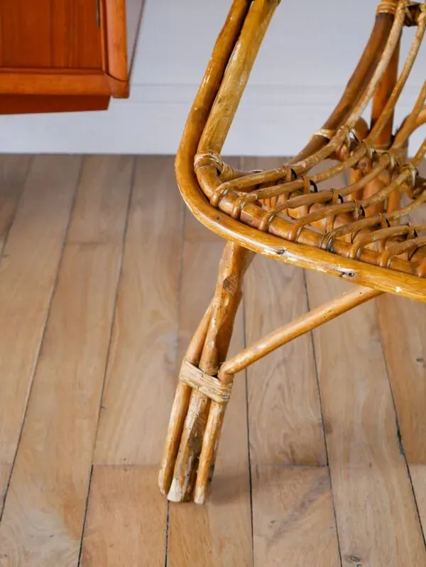 Illustration numéro 2 du produit Fauteuil coquille en rotin et bambou, début XXème