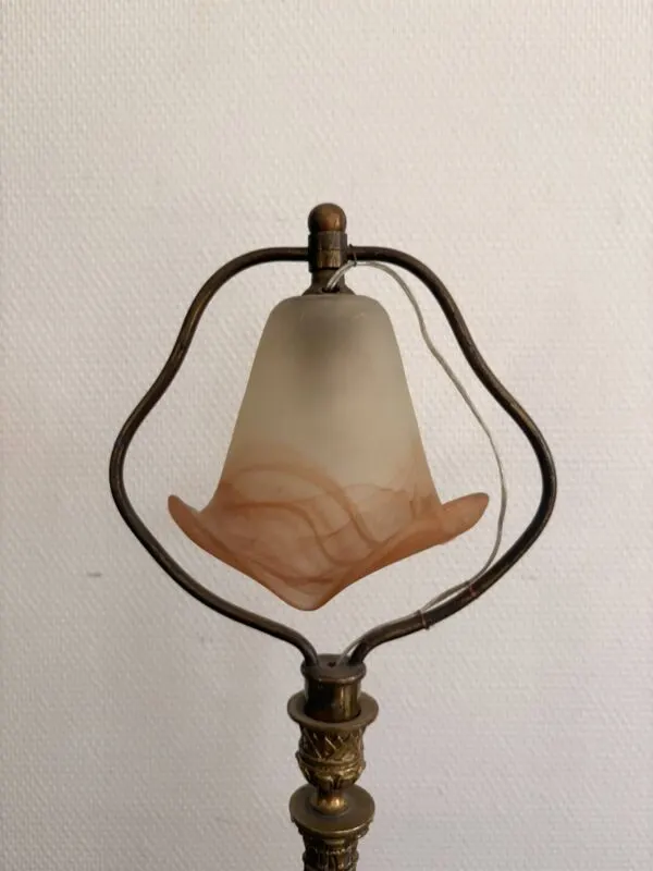 Illustration numéro 2 du produit Lampe Table Art Nouveau Laiton Doré Tulipe Verre Marmoréen Ecole Nancy