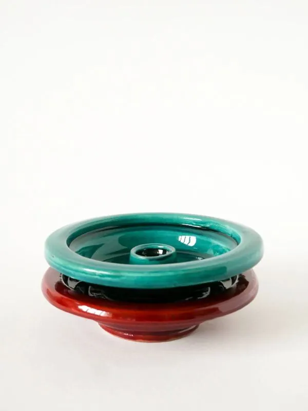 Illustration numéro 2 du produit Grand bougeoir en céramique, fabrication artisanale, vert, 1970