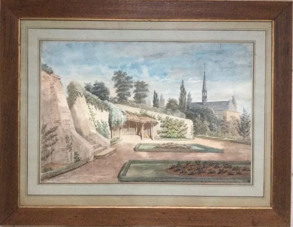 Illustration numéro 2 du produit Le jardin de l’abbaye.Aquarelle XIXe monogrammée