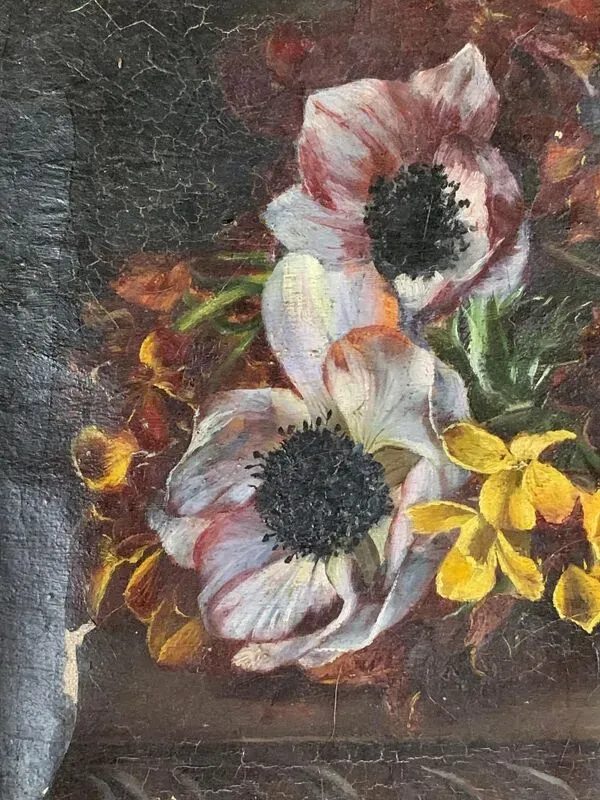 Illustration numéro 2 du produit Nature morte aux fleurs '' Huile sur toile peinte à la main Ecole française 19ème siècle