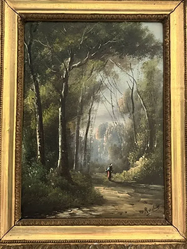 Illustration numéro 2 du produit Ecole française, HST paysage animé Barbizon signé fin XIXème