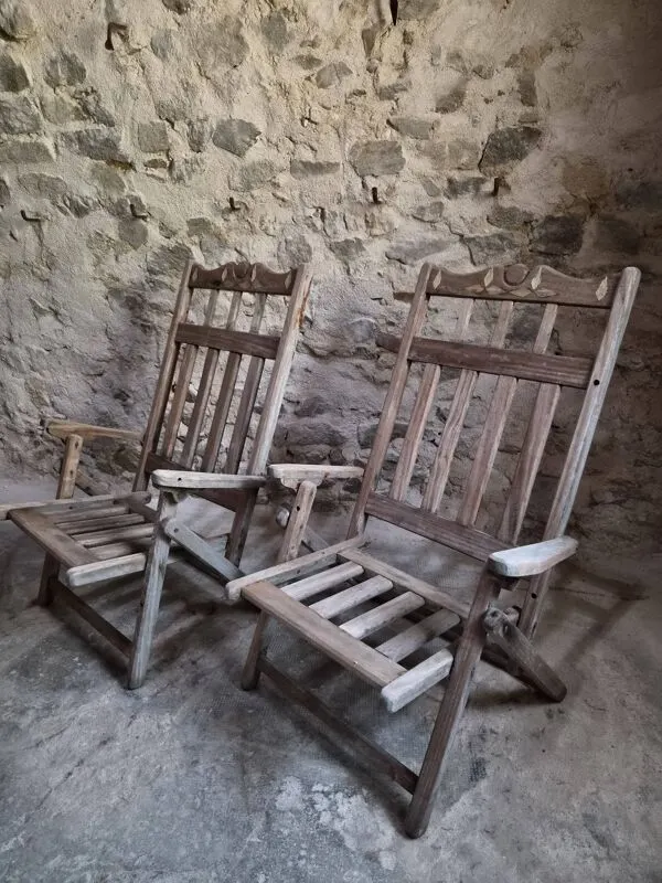 Illustration numéro 2 du produit Ensemble de 6 chaises longues pliantes américaines vintage en bois dur, 1940s–1960s