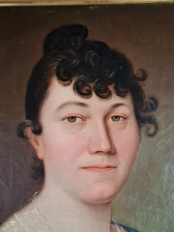 Illustration numéro 2 du produit Portrait à l'huile Ecole Française début XIXe siècle d'une jeune femme  Bel état SB