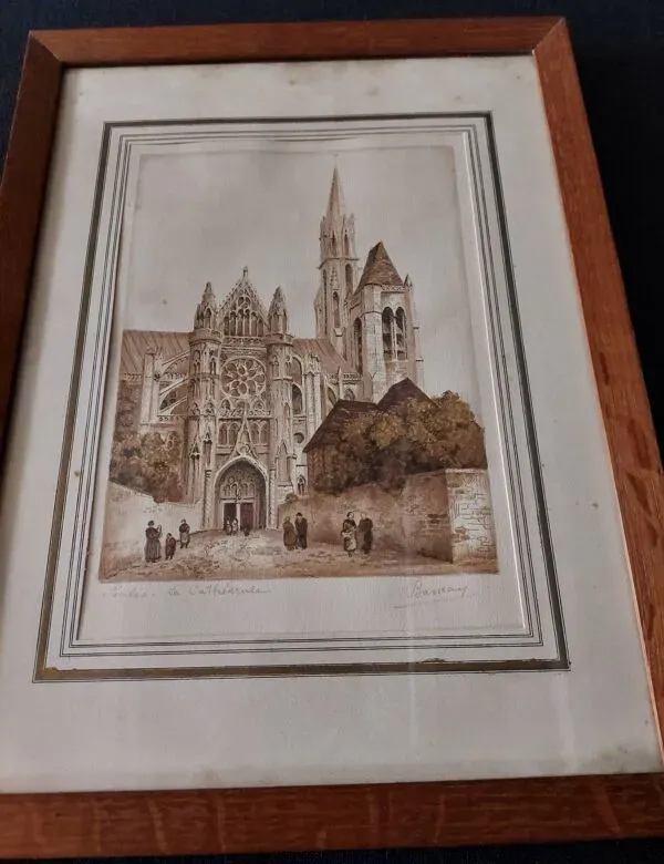 Illustration numéro 2 du produit Aquarelle signée Barday Senlis la cathédrale première moitié XXème