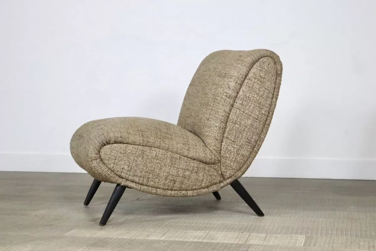 Illustration numéro 2 du produit Paire de fauteuils Norman Bel Geddes en bouleau et tissu en laine d'origine, années 1950