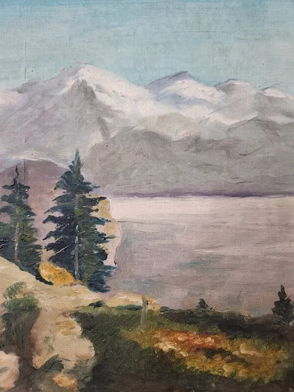 Illustration numéro 2 du produit Huile sur carton entoilé, Paysage de montagne, École Française milieu XXe