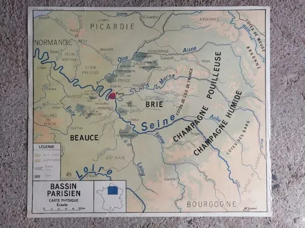 Illustration numéro 2 du produit Carte scolaire vintage mdi FRANCE Normandie Bassin Parisien